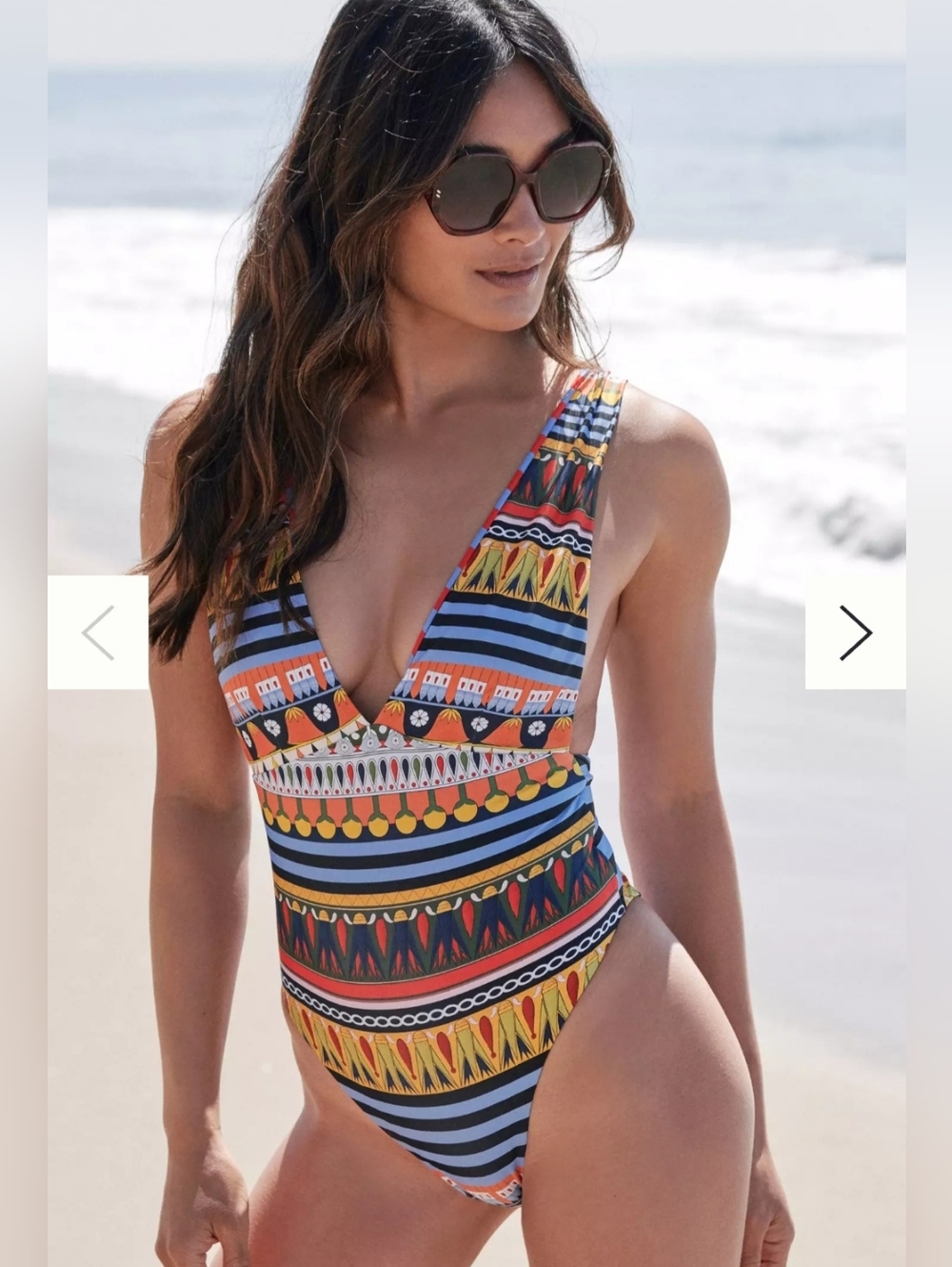Agua Bendita Multi-Color Striped Tribal One-Piece Swimsuit